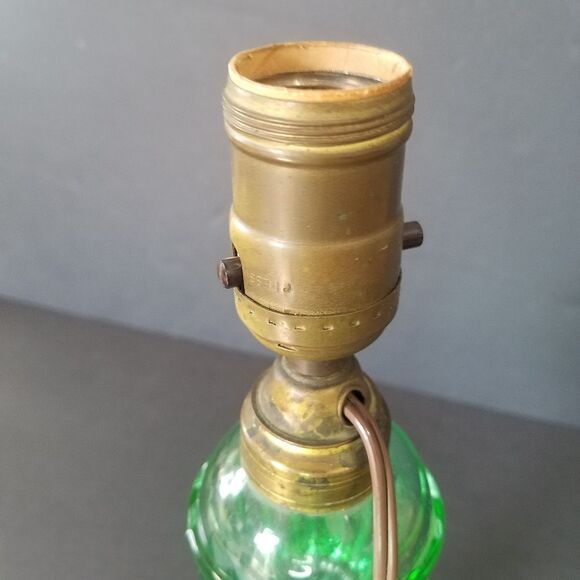 Vintage Westmoreland? Green Pressed Depression Glass Converted Whale Oil Lamp - Picture 5 of 10